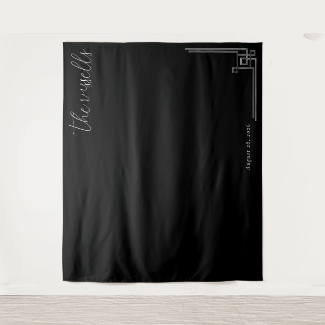 Elegant Black Geometric Calligraphy Tapestry (Front)