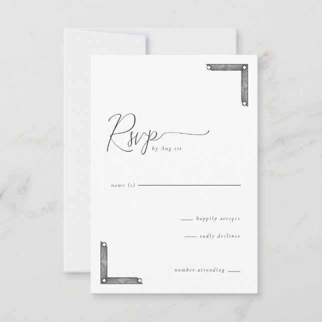 Elegant Black Geometric RSVP Card (Front)