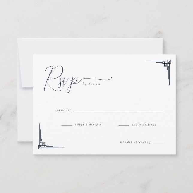 Elegant Black Geometric RSVP Card (Front)
