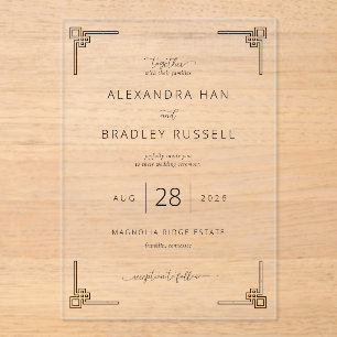 Elegant Black Geometric Wedding Acrylic Invitations