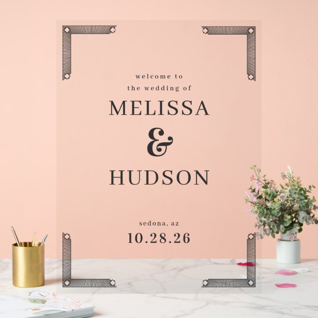 Elegant Black Geometric Wedding Acrylic Sign (Wedding)