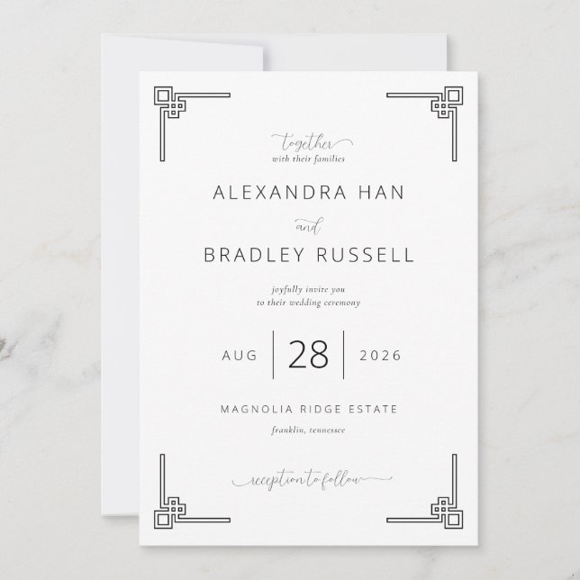 Elegant Black Geometric Wedding Invitation (Front)
