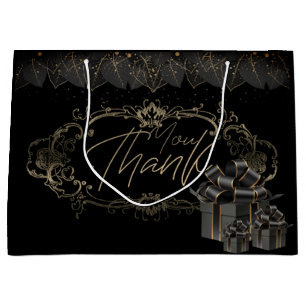 Elegant black gift bag with thanks