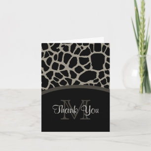 Elegant Black Giraffe Print Monogram Thank You