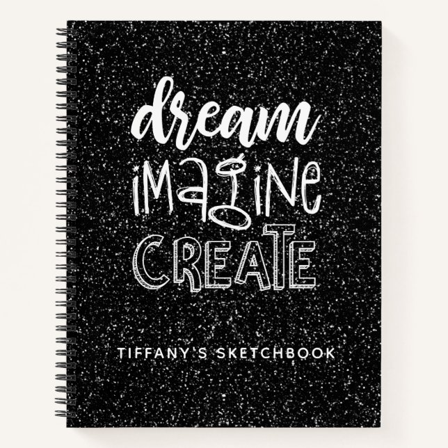 Elegant Black Glitter Artist Sketchbook Notebook (Front)
