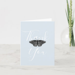 Elegant Black Glitter Butterfly Blue Folded Thank You Card