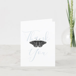 Elegant Black Glitter Butterfly Blue Folded Thank You Card