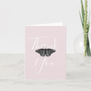Elegant Black Glitter Butterfly Pink Folded Thank You Card