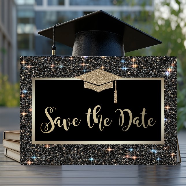 Elegant Black Glitter Graduation Save The Date (Creator Uploaded)