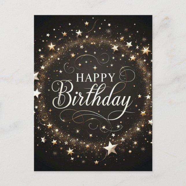 Elegant Black Glitter Happy Birthday Postcard  (Front)