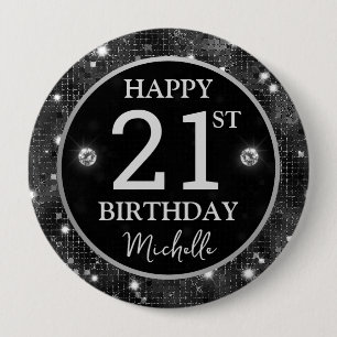 Elegant Black Glitter Mosaic Birthday 4 Inch Round Button