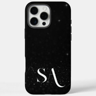 Elegant Black Glitter Phone Case with Initials