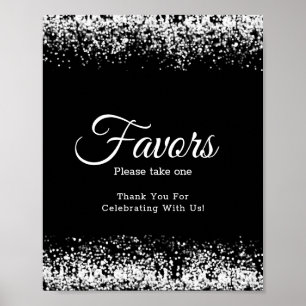 Elegant Black Glitter Silver Wedding Favor Sign