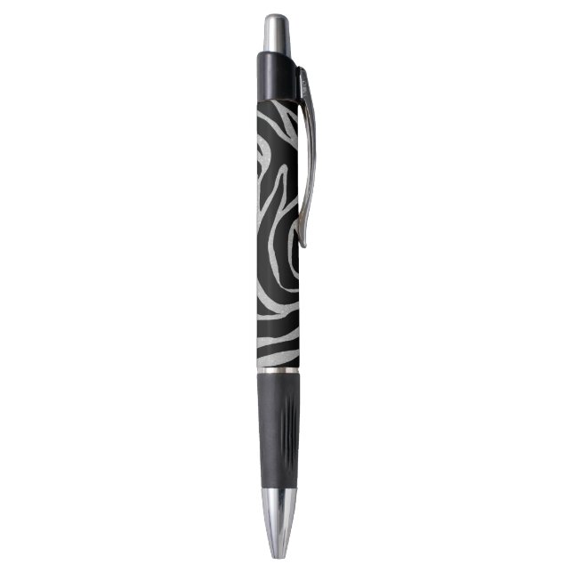 Elegant Black Glitter Silver Zebra Animal Print Pen (Bottom (Vertical))