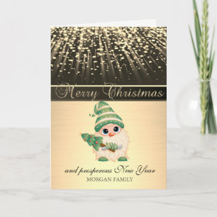 Elegant Black,Gnome Pine Tree Holiday Card