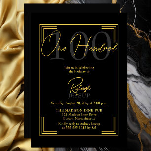 Elegant Black Gold 100th Birthday Art Deco Party Invitation
