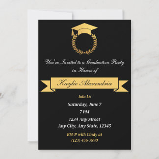 Elégant Black & Gold 2025 Graduation Invitation