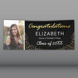 Elegant Black Gold 2026 Graduation Photo Banner