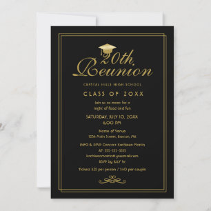 Elegant Black Gold 20th Class Reunion Invitation