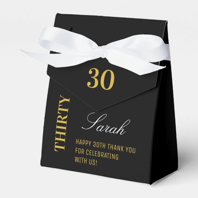 Elegant Black & Gold 30th Birthday Party  Favor Box (Front Side)