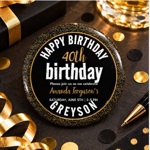 Elegant Black & Gold 40th Birthday Party 2 Inch Round Button