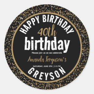 Elegant Black & Gold 40th Birthday Party Classic Round Sticker