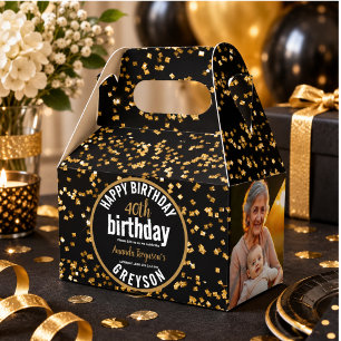Elegant Black & Gold 40th Birthday Party Favor Box