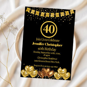Elegant Black Gold 40th Birthday Party  Invitation