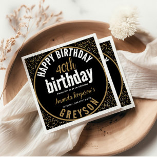 Elegant Black & Gold 40th Birthday Party Napkin