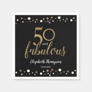 Elegant Black Gold 50 and fabulous birthday custom Napkin