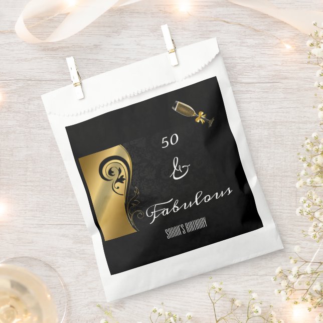 Elegant Black Gold 50 and Fabulous Birthday  Favour Bag (Clipped)