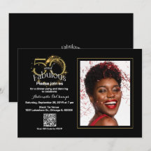 Elegant Black Gold 50 & Fabulous QR Code Birthday