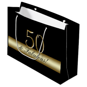 Elegant Black Gold 50th Birthday 50 and Fabulous Large Gift Bag