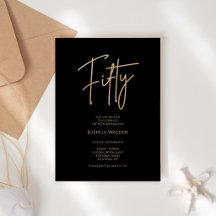 Elegant Black Gold 50th Birthday Invitation