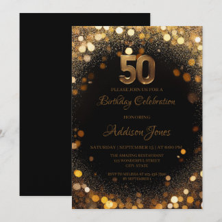 Elegant Black & Gold 50th Birthday Invitation