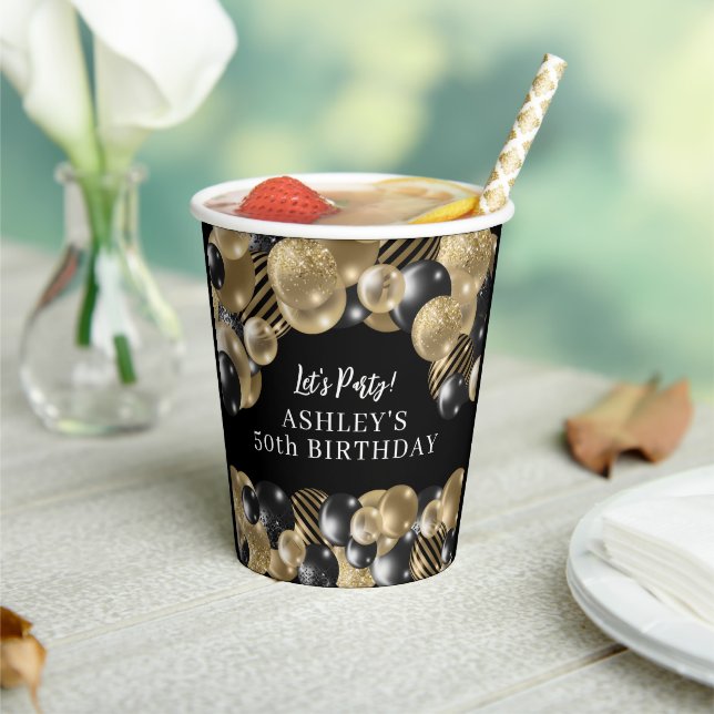Elegant Black Gold 50th Birthday Paper Cups (Insitu)