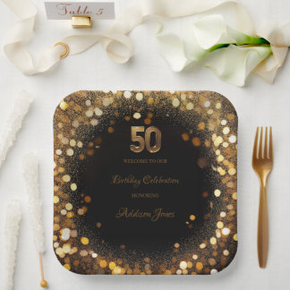Elegant Black & Gold 50th Birthday Paper Plates
