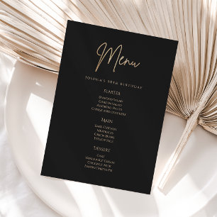 Elegant Black Gold 50th Birthday Party Menu Card