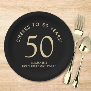 Elegant Black Gold 50th Birthday Party Paper Plate