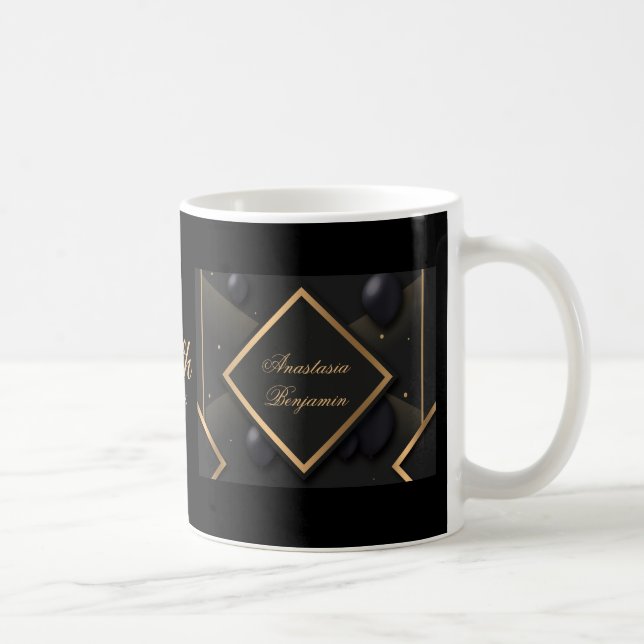Elegant Black Gold 50th Birthday Stylish Custom Coffee Mug (Right)