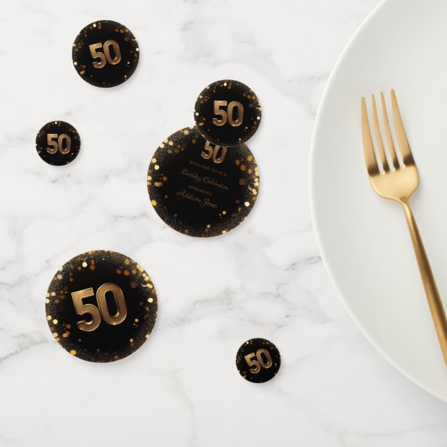 Elegant Black & Gold 50th Birthday Table Confetti (Group)