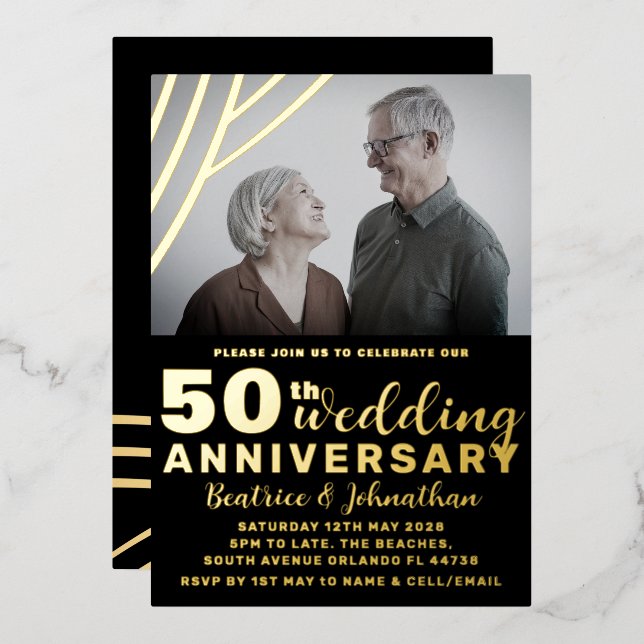 Elegant Black & Gold 50th Wedding Anniversary (Front/Back)