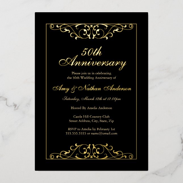 Elegant Black Gold 50th Wedding Anniversary  (Front)