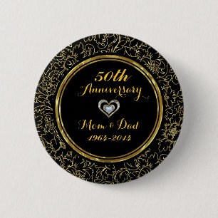 Elegant Black & Gold 50th Wedding Anniversary 2 Inch Round Button