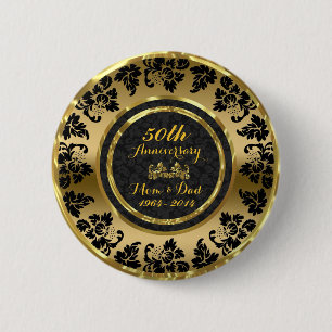 Elegant Black & Gold 50th Wedding Anniversary 2 Inch Round Button