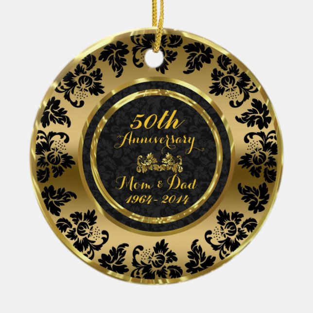 Elegant Black & Gold 50th Wedding Anniversary Ceramic Ornament (Front)