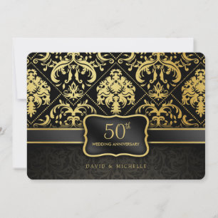 Elegant Black & Gold 50th Wedding Anniversary Invitation