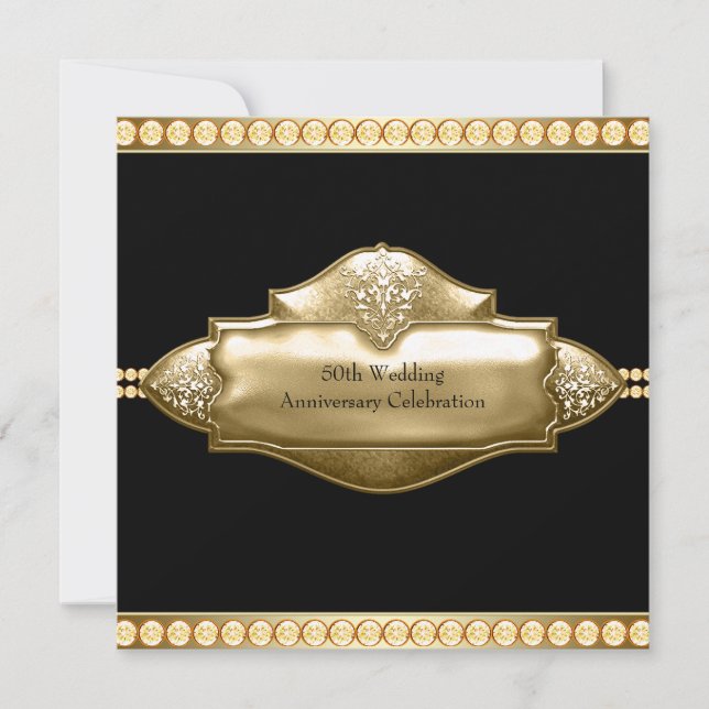 Elegant Black Gold 50th Wedding Anniversary Invitation (Front)