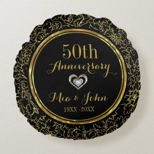 Elegant Black & Gold 50th Wedding Anniversary Round Pillow