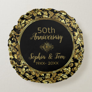 Elegant Black & Gold 50th Wedding Anniversary Round Pillow